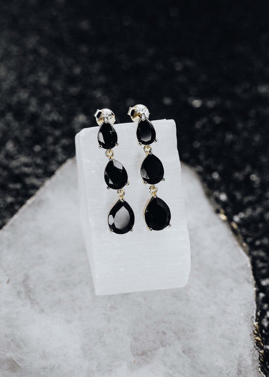 Black onyx triple teardrop earrings