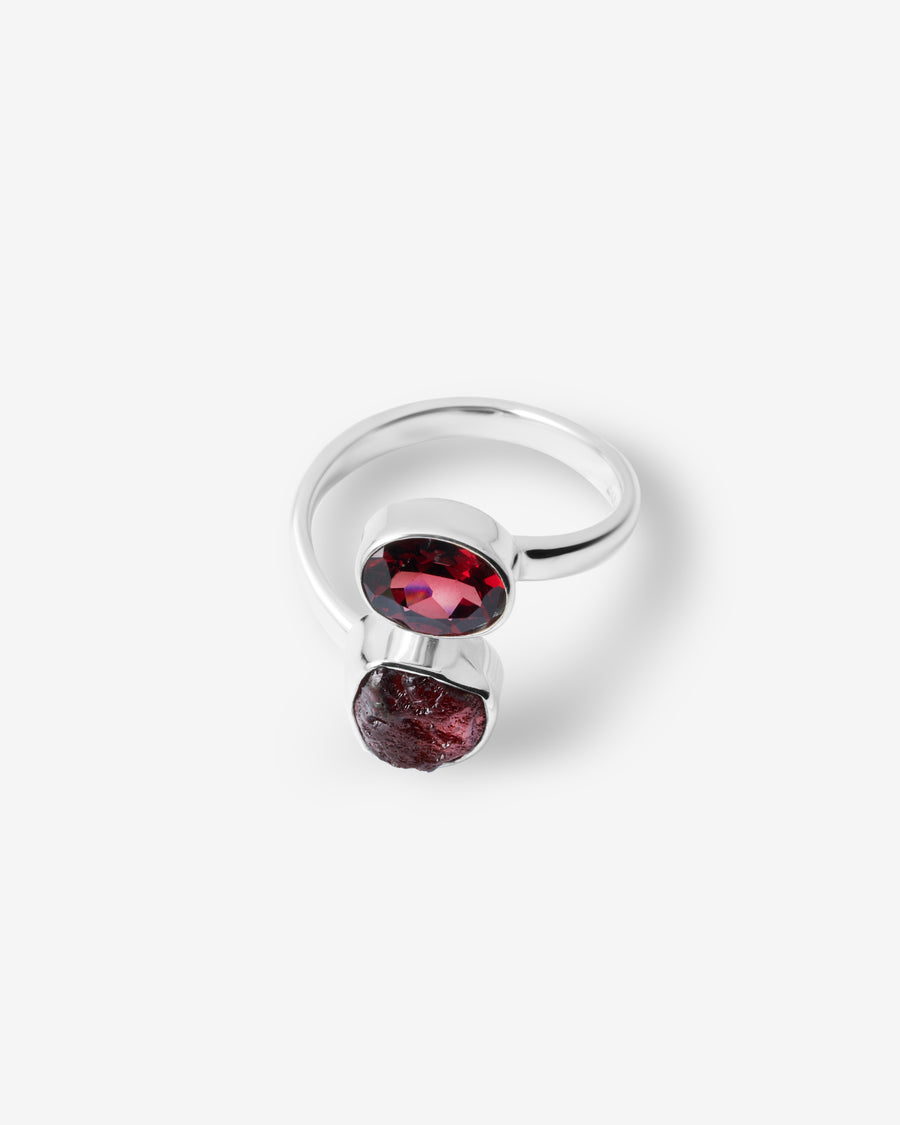 Garnet faceted and raw oval ring