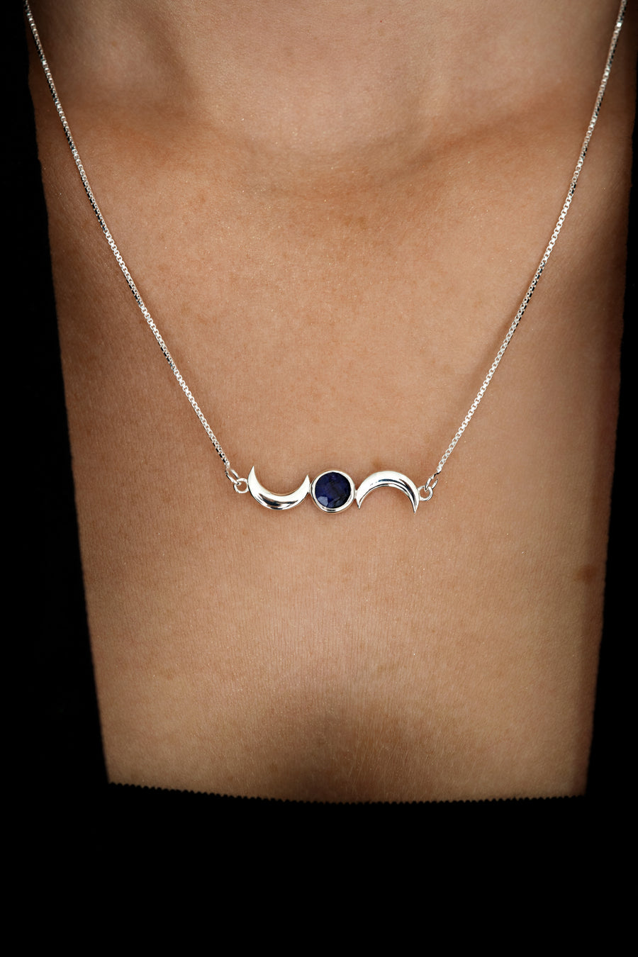 Sapphire double moon necklace