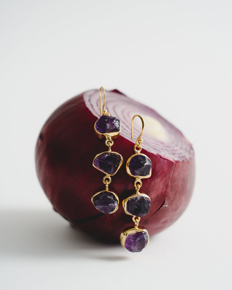 Boucles d'oreilles triples en Améthyste 18K