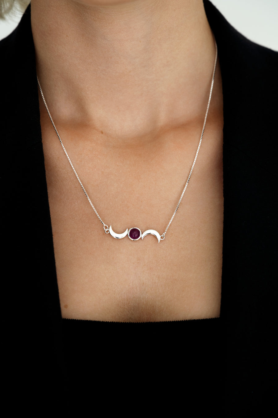 Amethyst double moon necklace