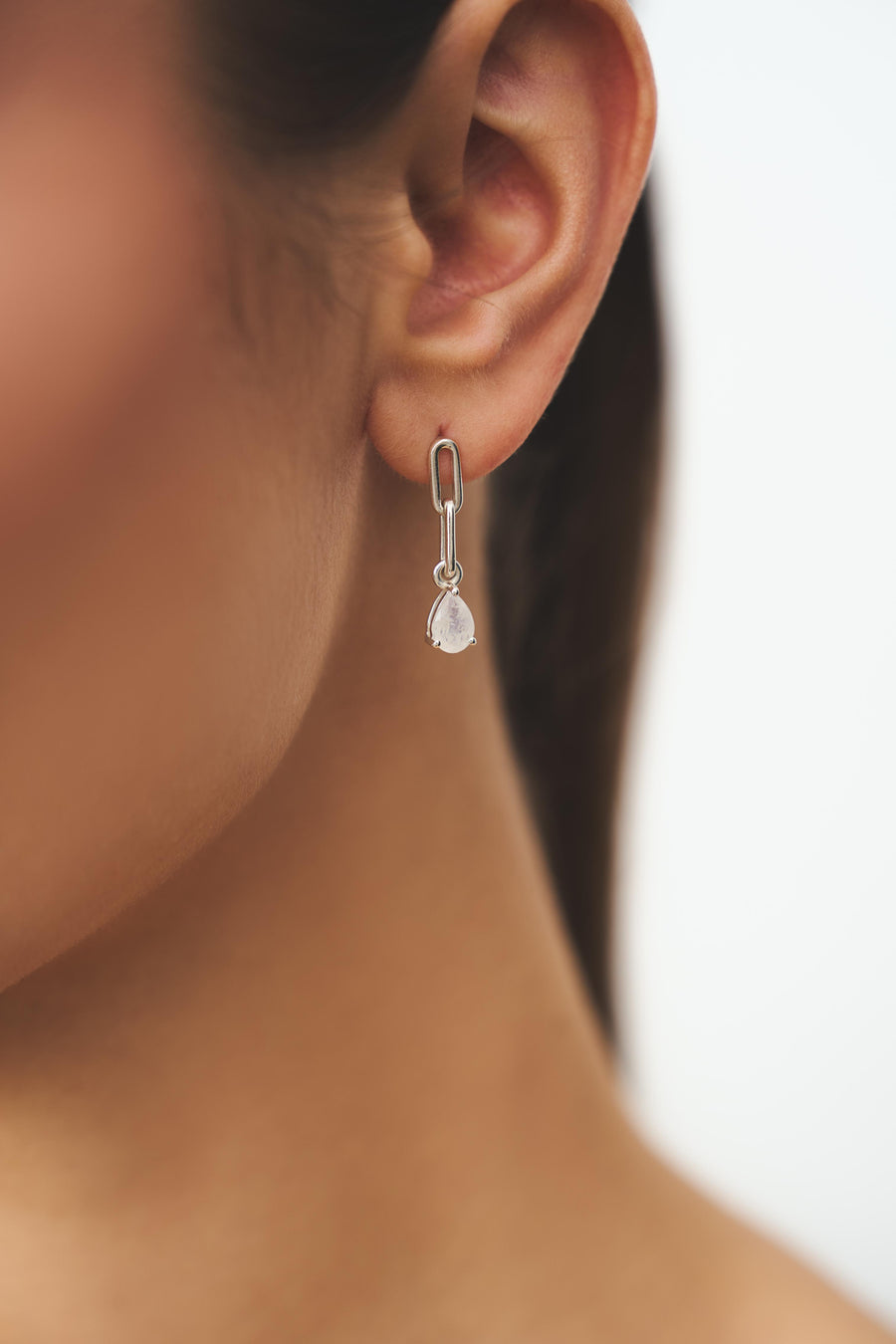 Link drop silver moonstone earrings