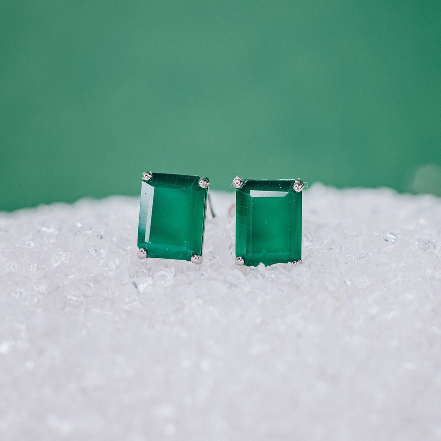 Green onyx rectangular stud earrings