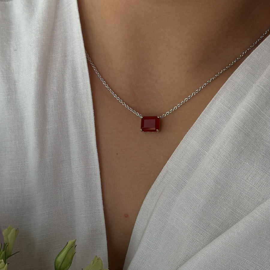 Carnelian silver rectangular necklace