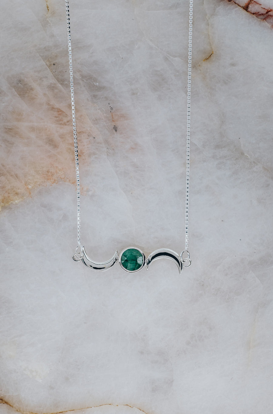 Emerald double moon necklace