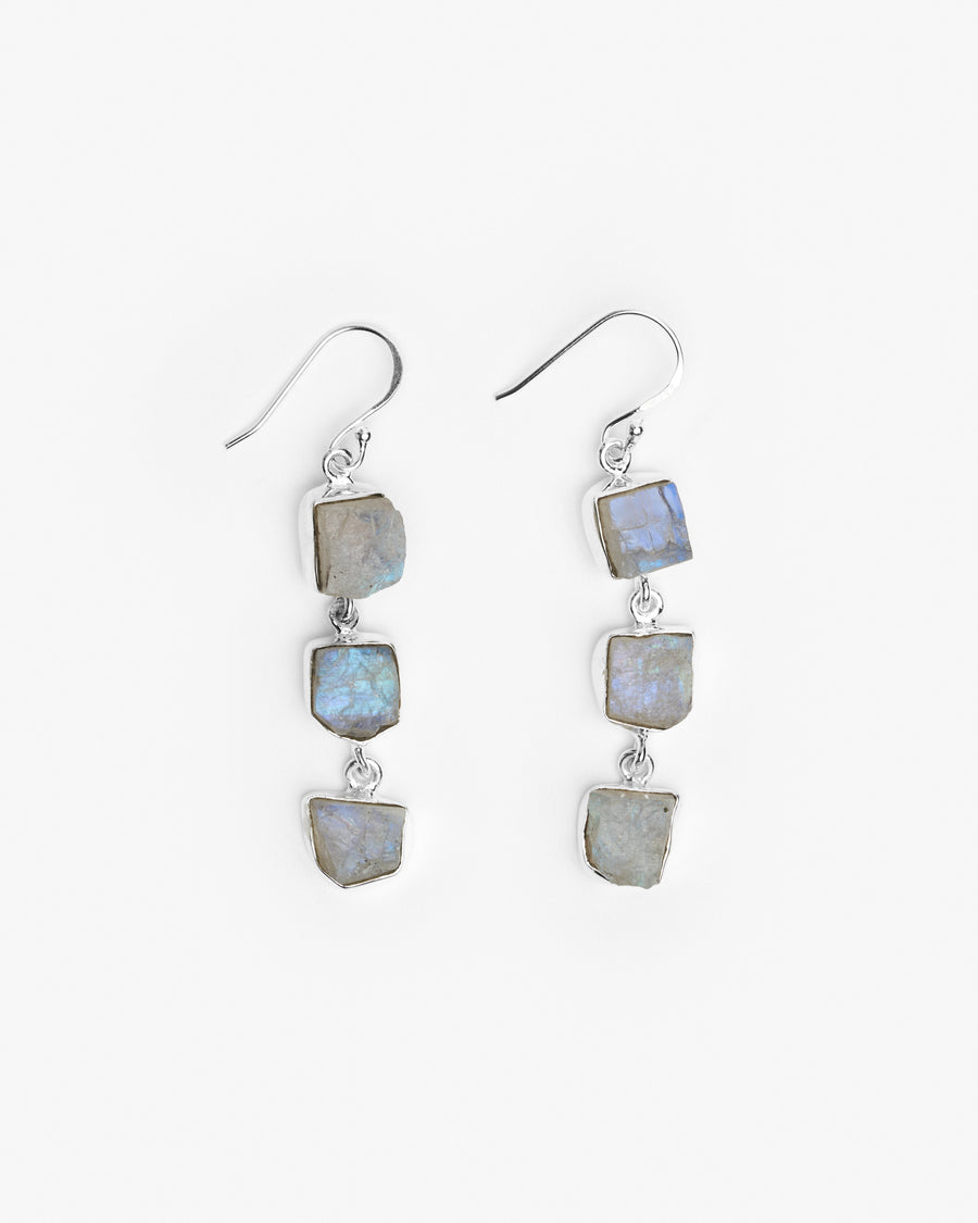 Moonstone triple silver earrings