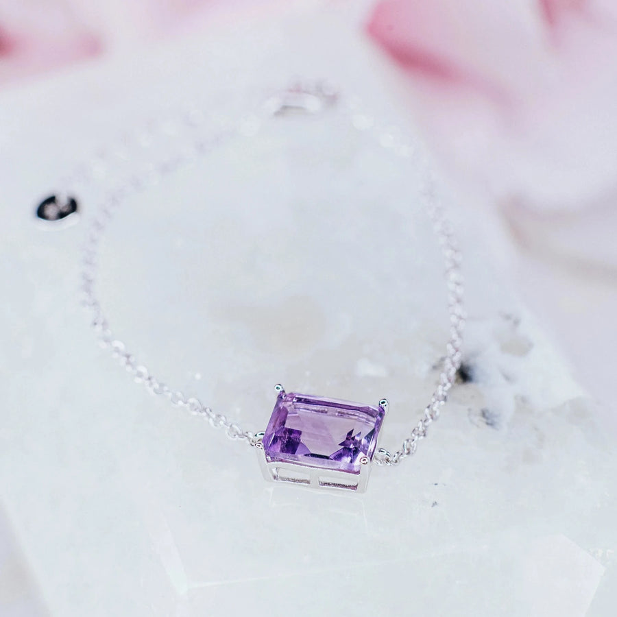 Amethyst silver rectangular bracelet