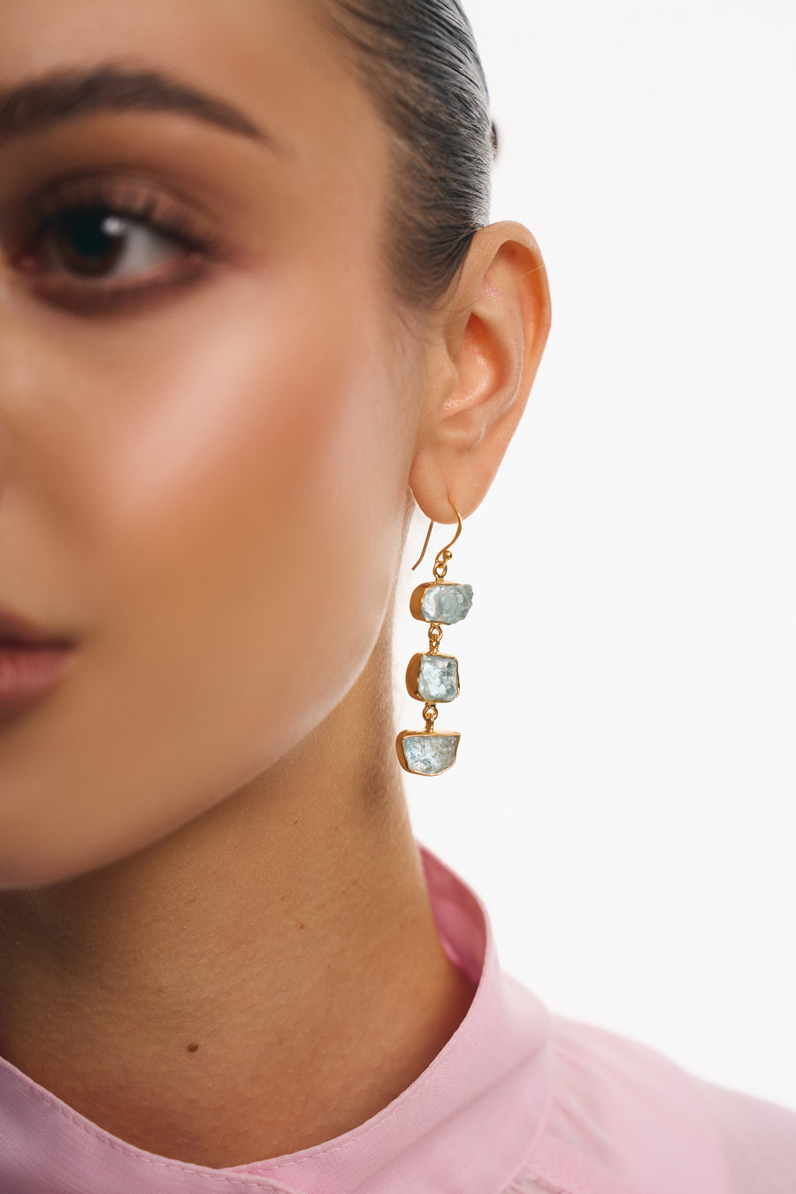 Aquamarine triple 18K earrings