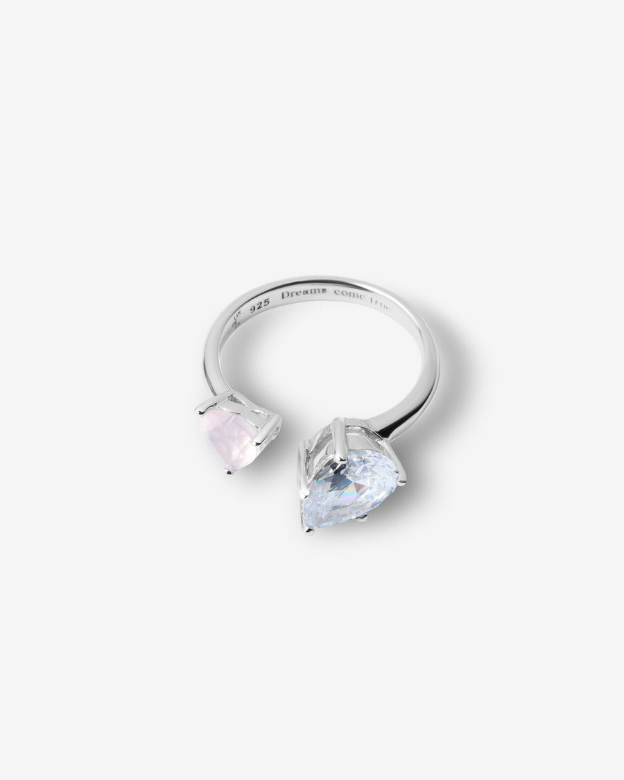 Clear quartz + Rose quartz adjustable ring