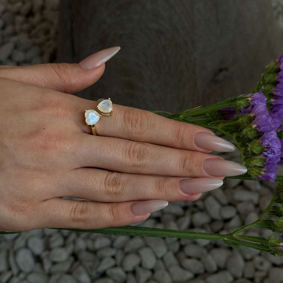 Moonstone 14K heart ring