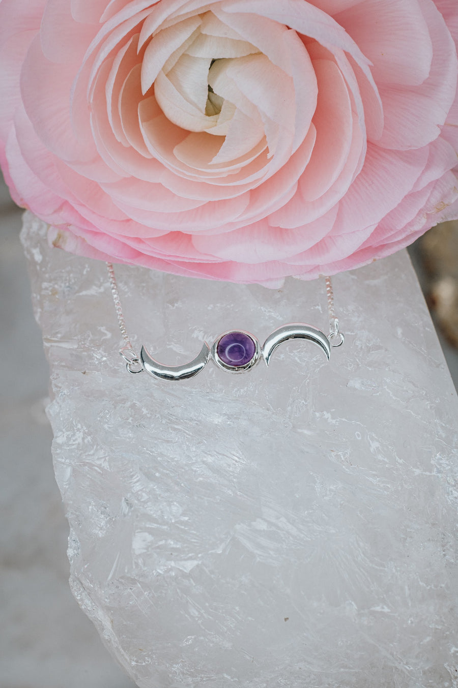 Amethyst double moon necklace