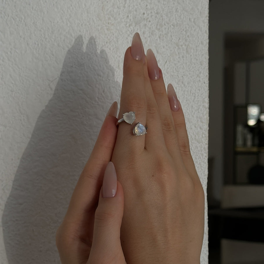 Moonstone silver heart ring