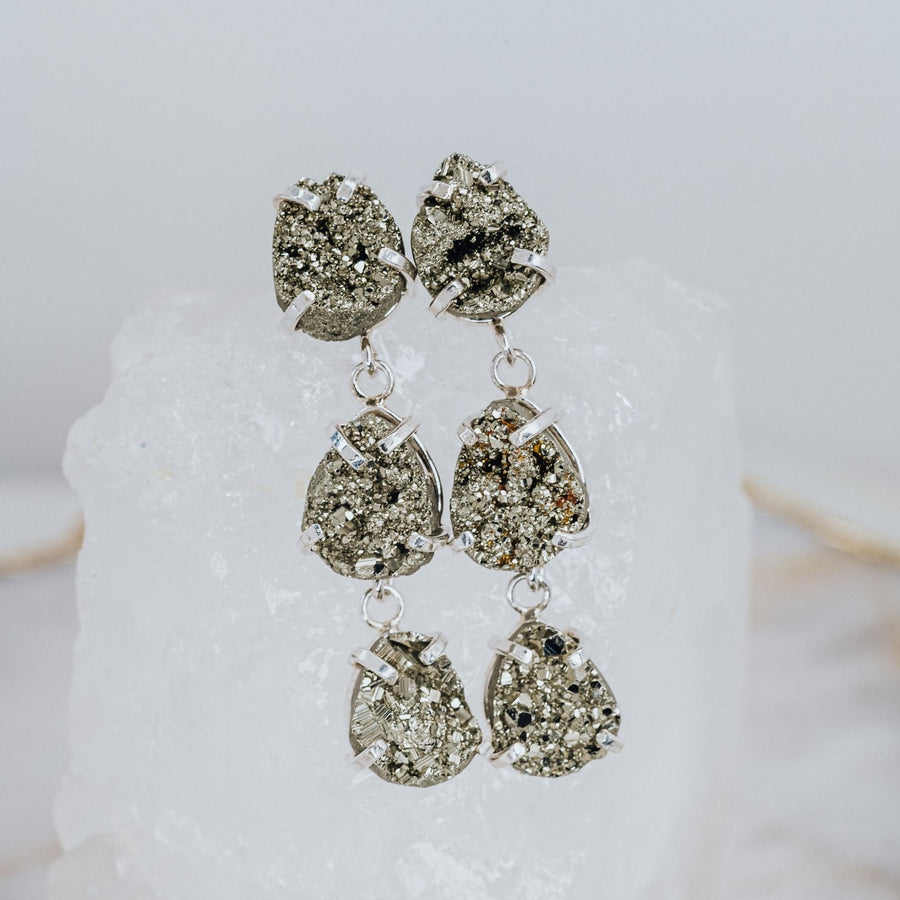 Teardrop triple pyrite earrings fashion plated