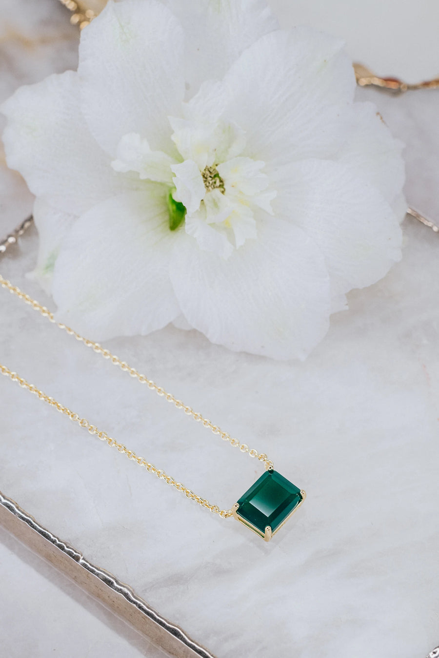 Green onyx 14K plated rectangular necklace