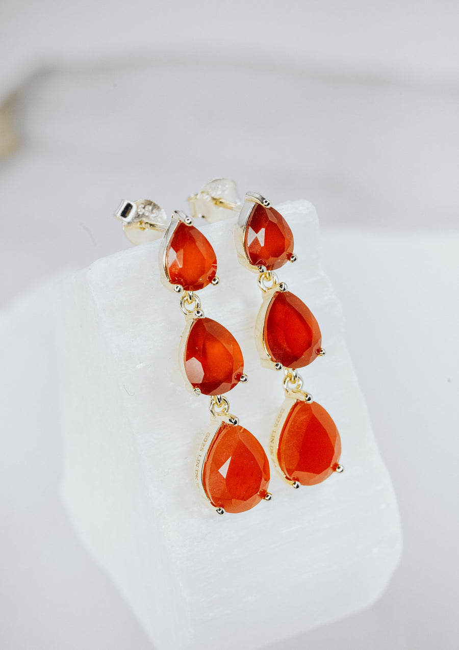 Carnelian triple teardrop earrings