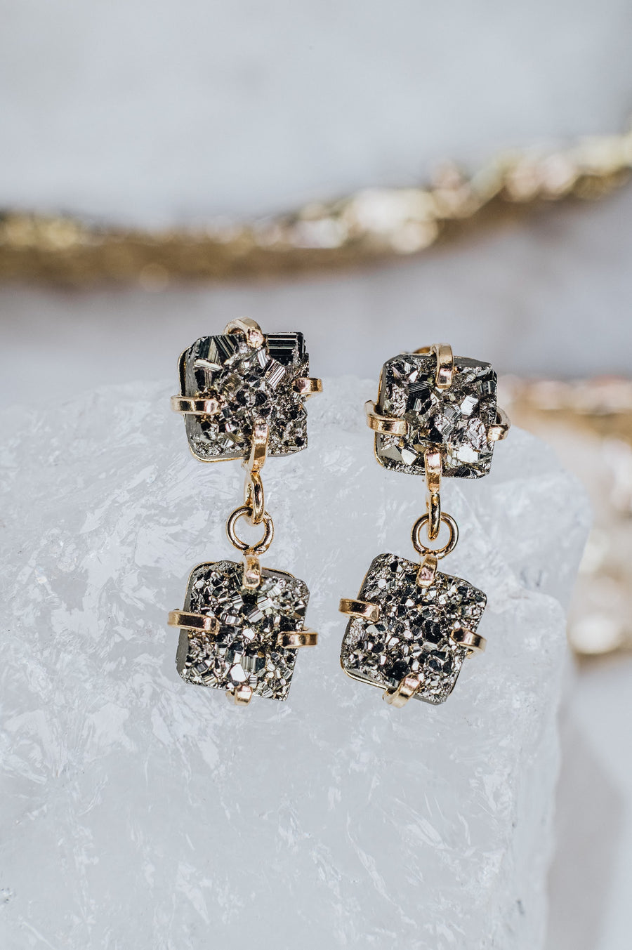 Pyrite double square earrings