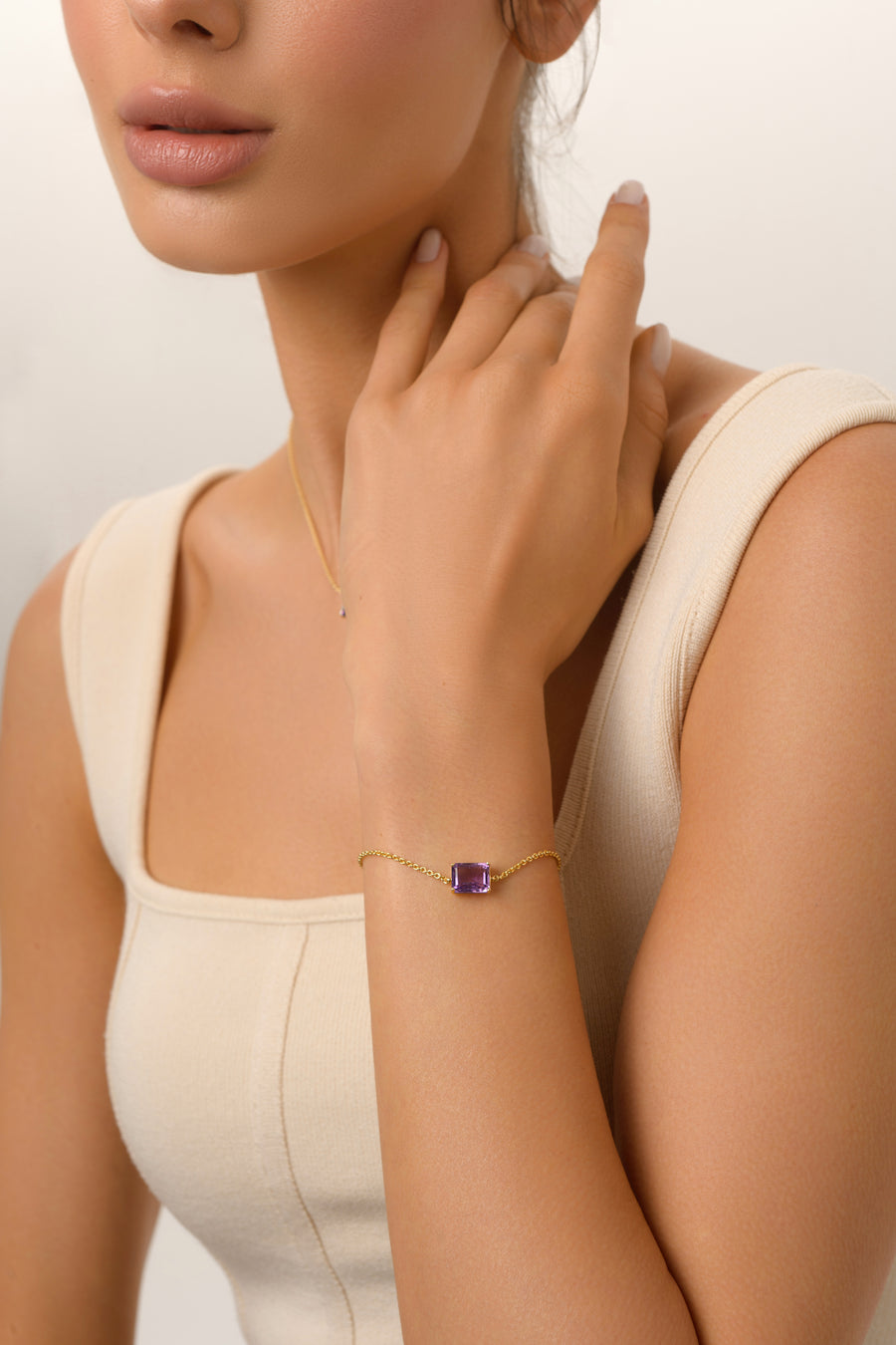 Amethyst 14K plated rectangular bracelet