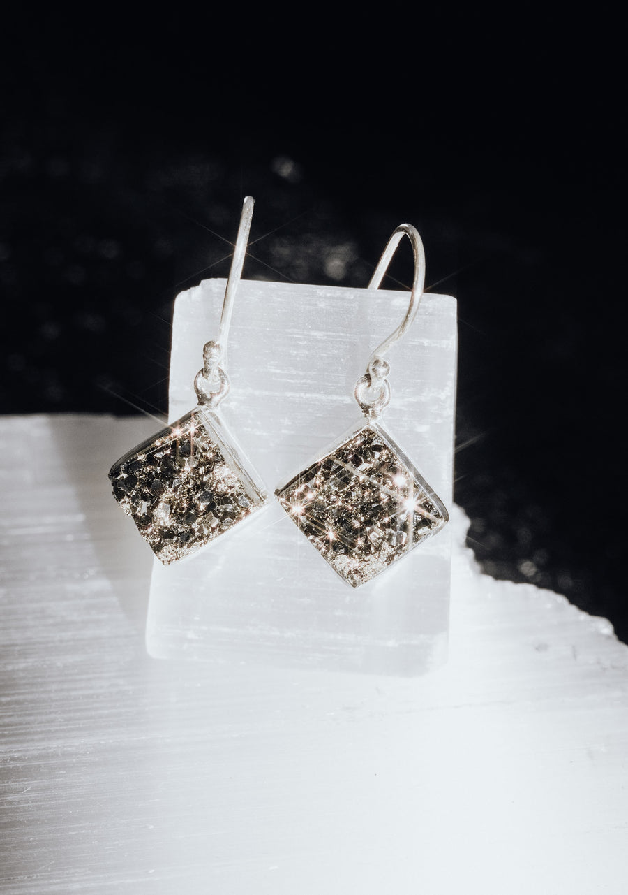 Pyrite square silver earrings