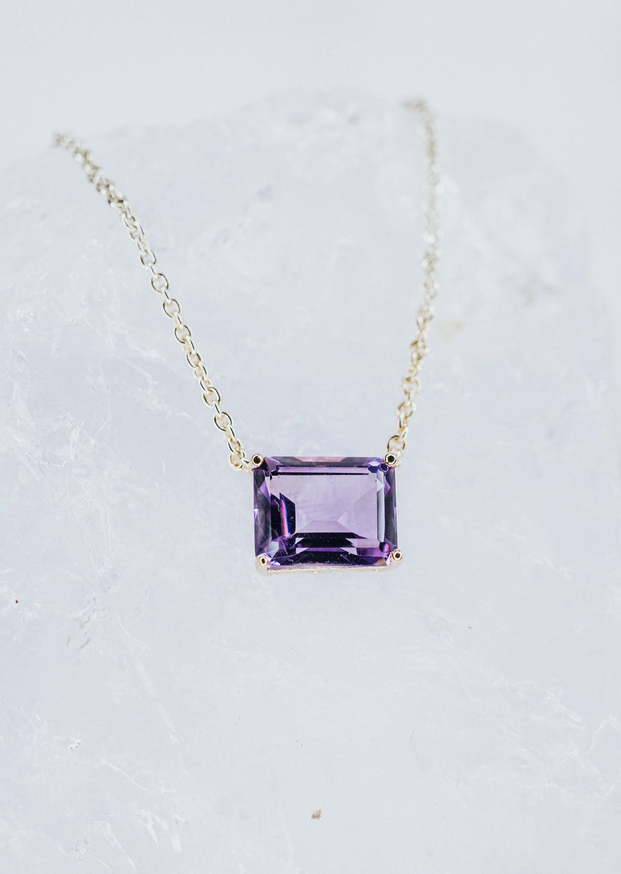 Amethyst 14K plated rectangular necklace