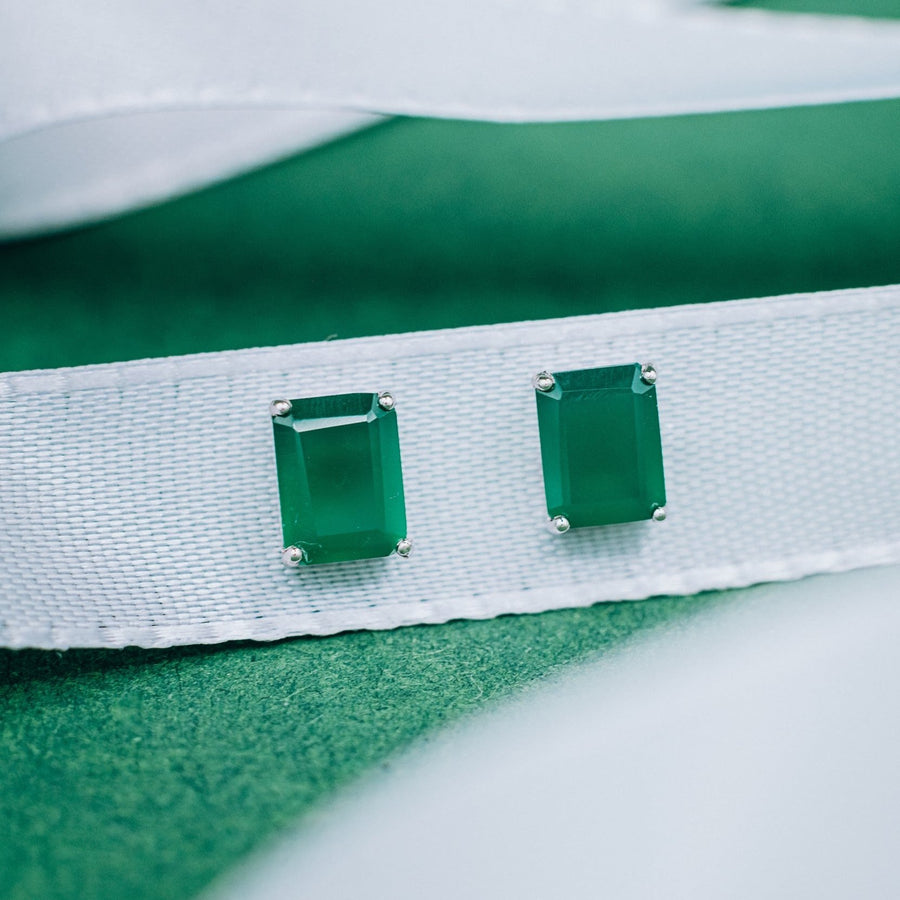 Green onyx rectangular stud earrings