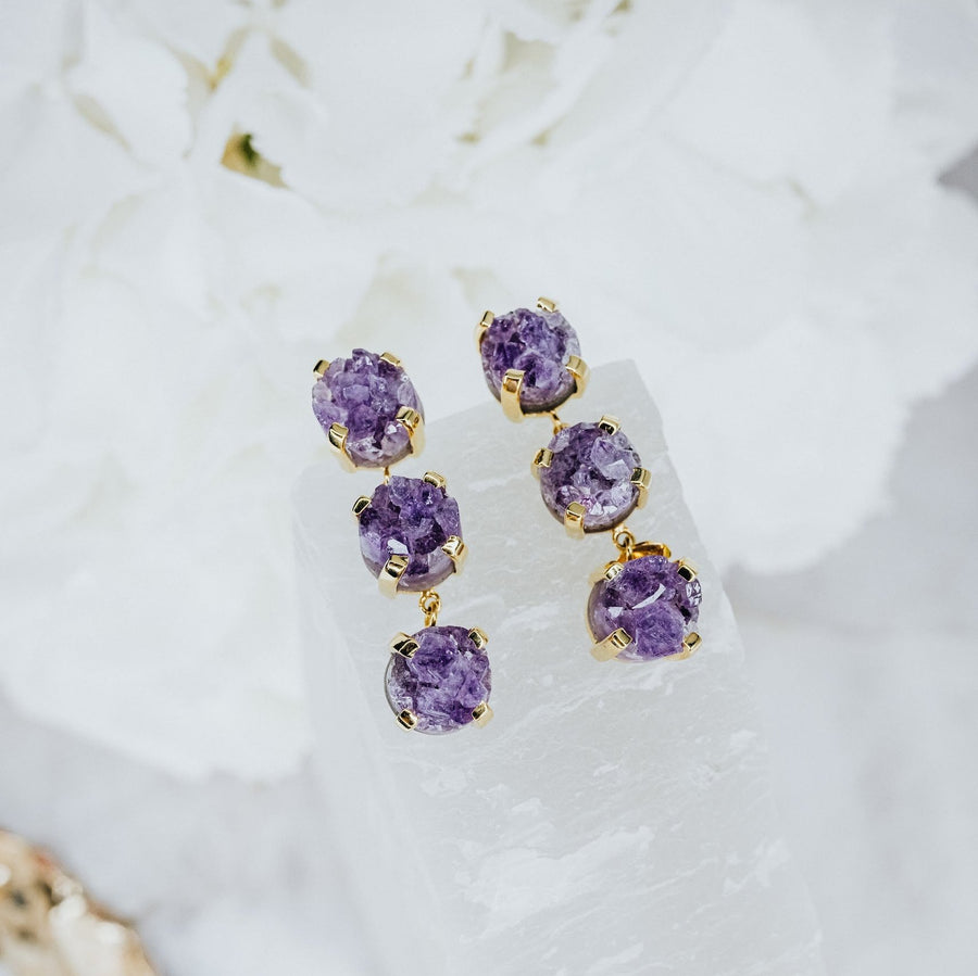 Triple amethyst 18K earrings