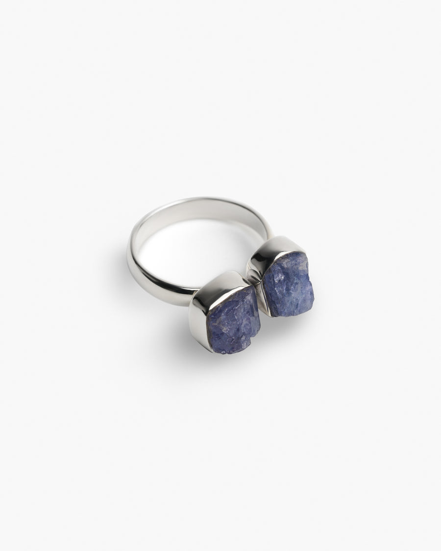 Bague double argentée en tanzanite