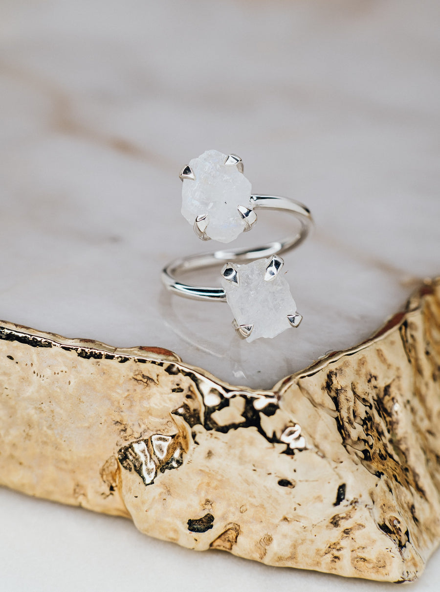 Moonstone silver double ring