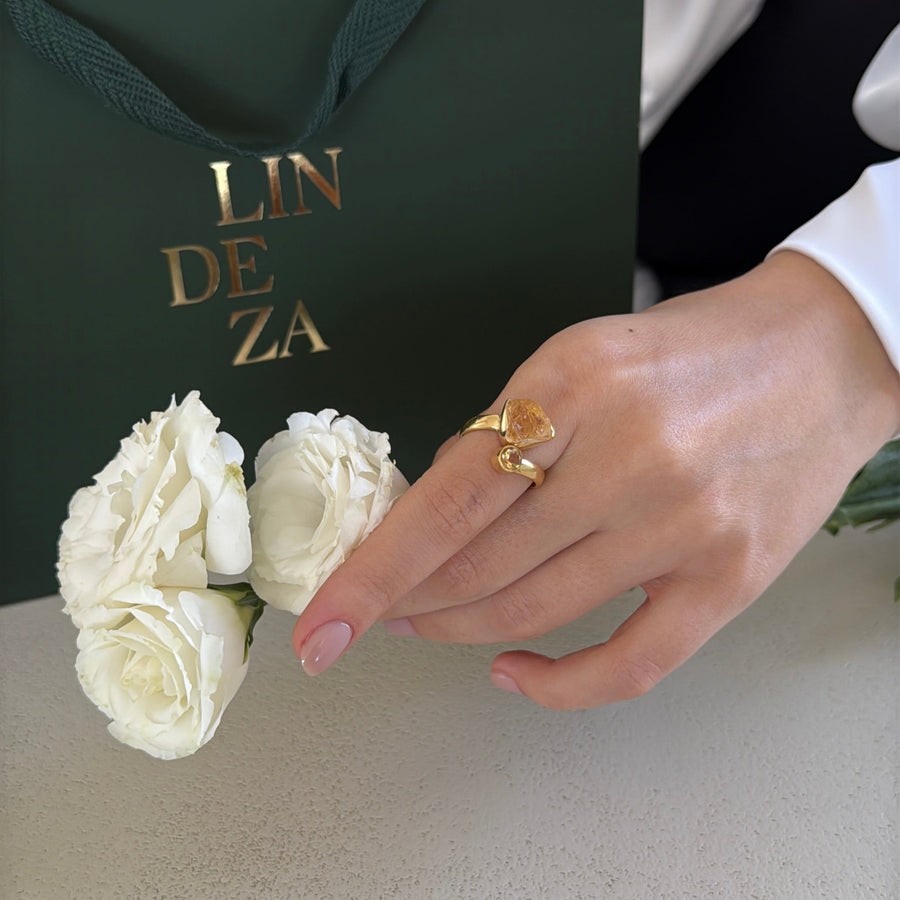 Citrine combination 18K double ring