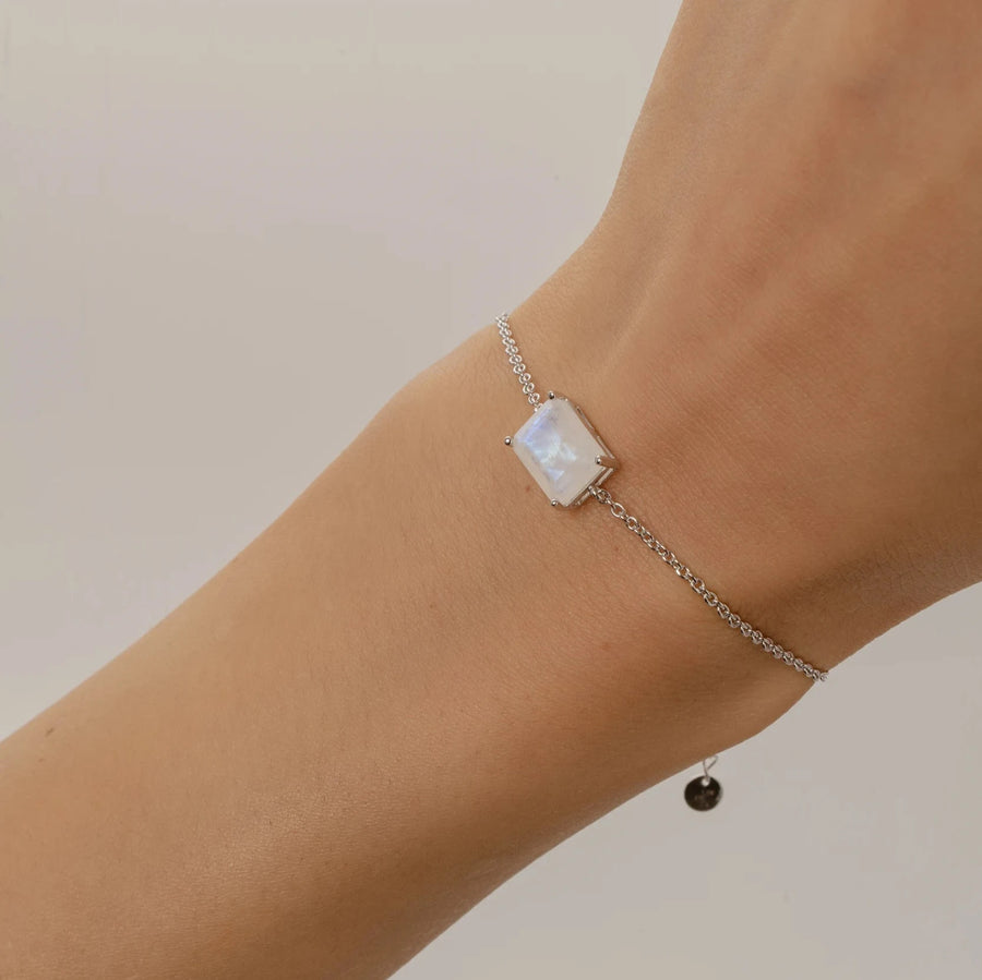 Moonstone silver rectangular bracelet