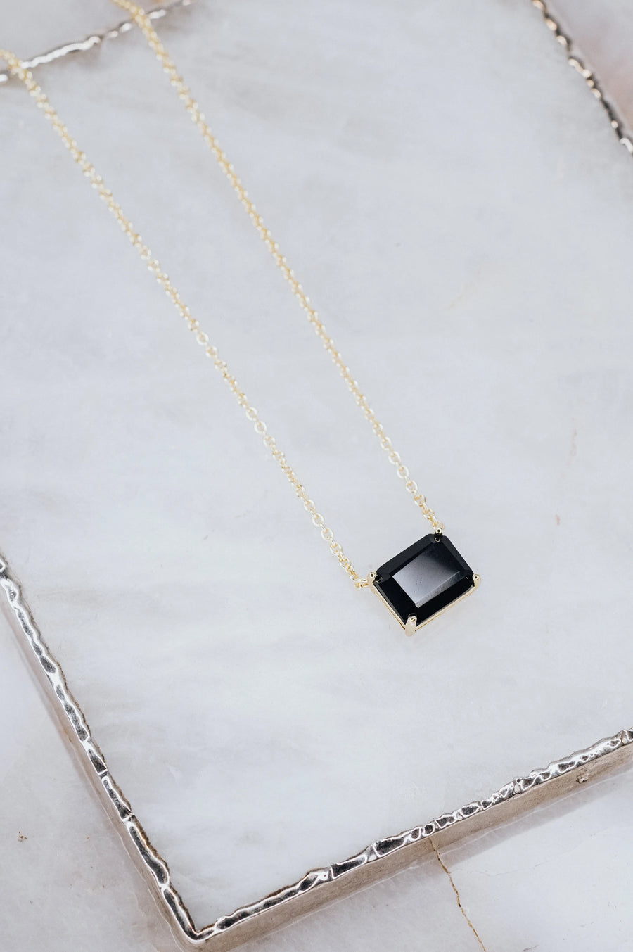 Black onyx 14K plated rectangular necklace