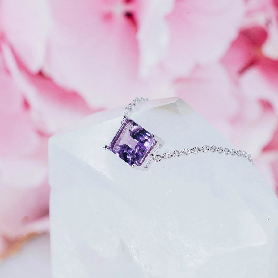 Amethyst silver rectangular bracelet