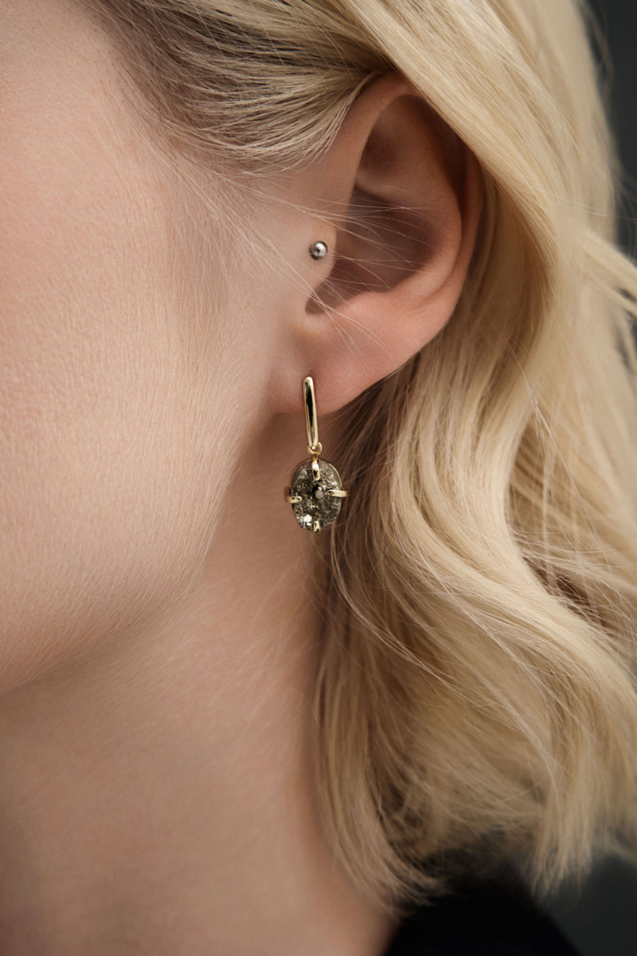 Pyrite oval 14K earrings
