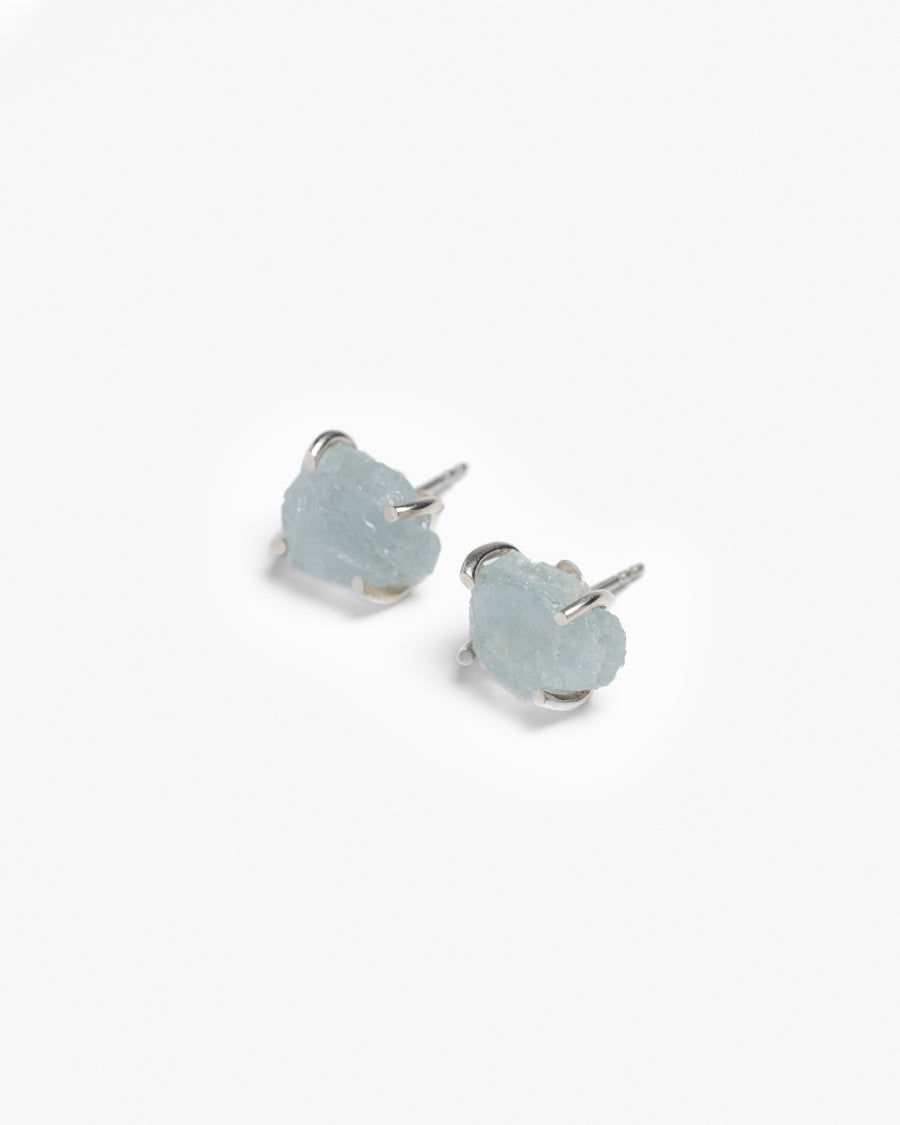 Boucles d'oreilles en argent brut en aigue-marine