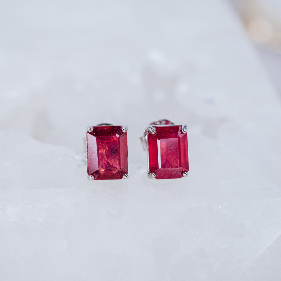 Rectangular ruby earrings