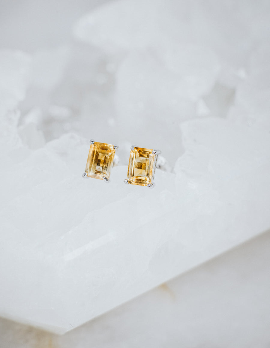 Citrine rectangular stud earrings