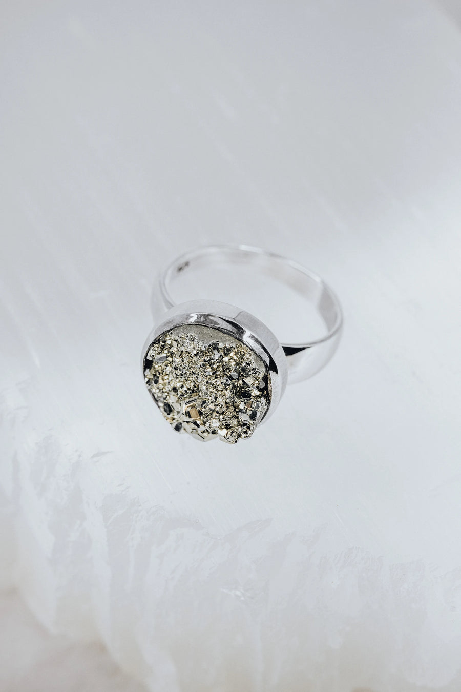 Pyrite round adjustable ring