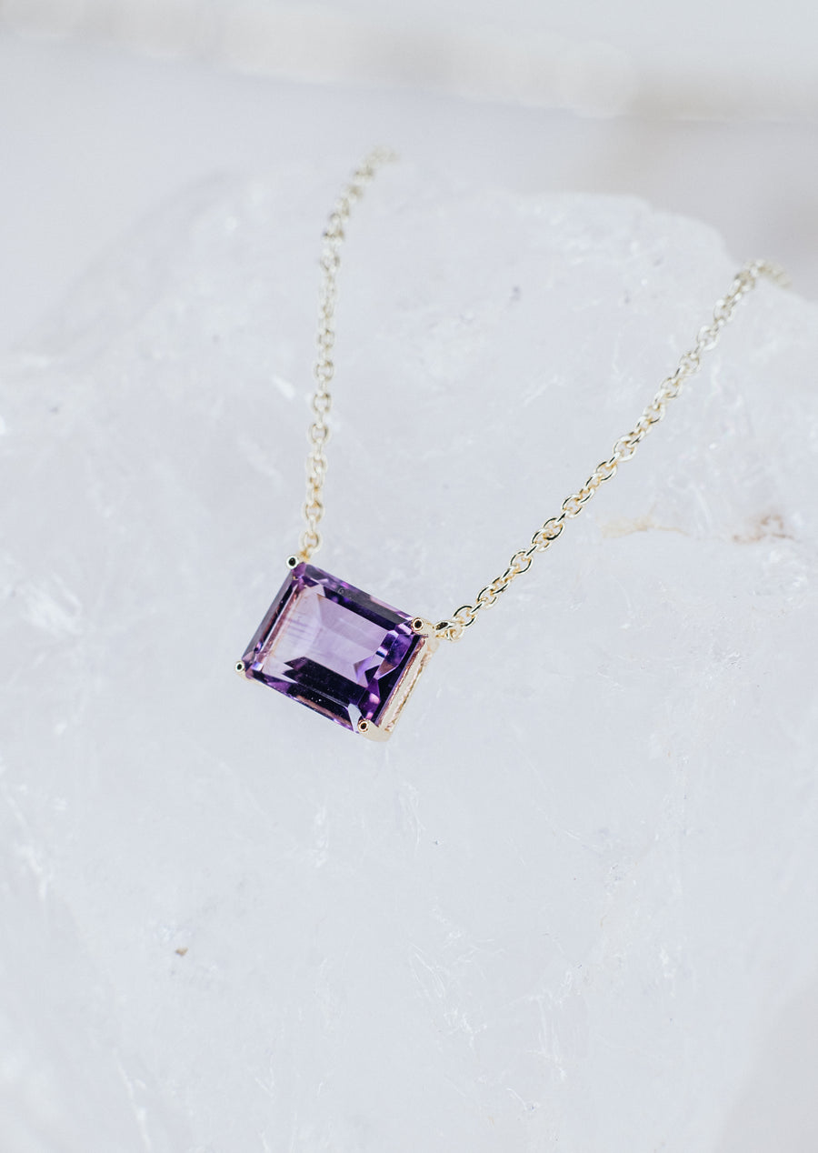 Amethyst 14K plated rectangular necklace