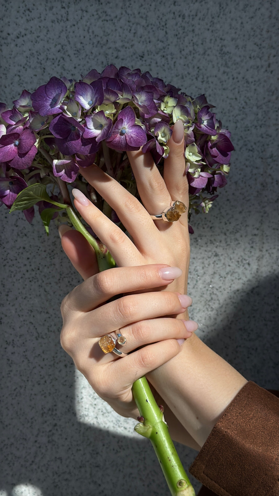 Citrine double silver ring