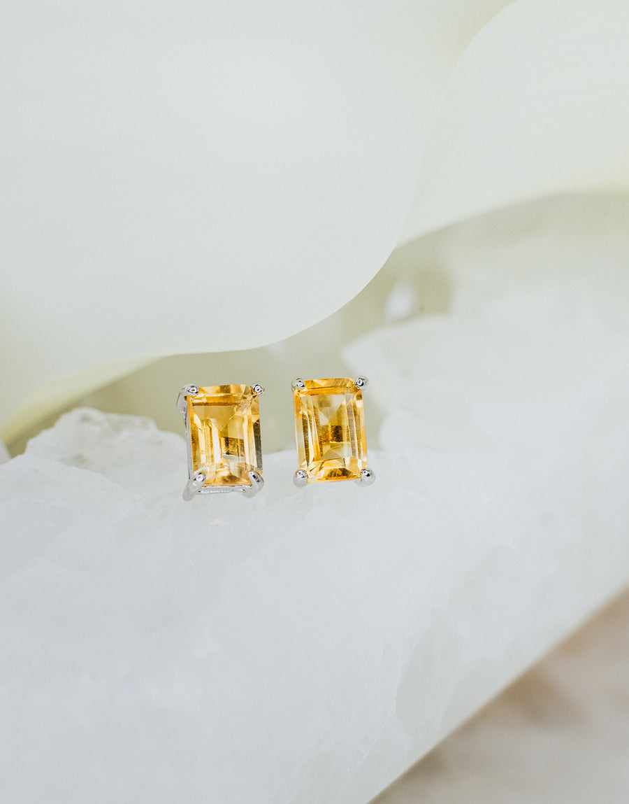 Citrine rectangular stud earrings