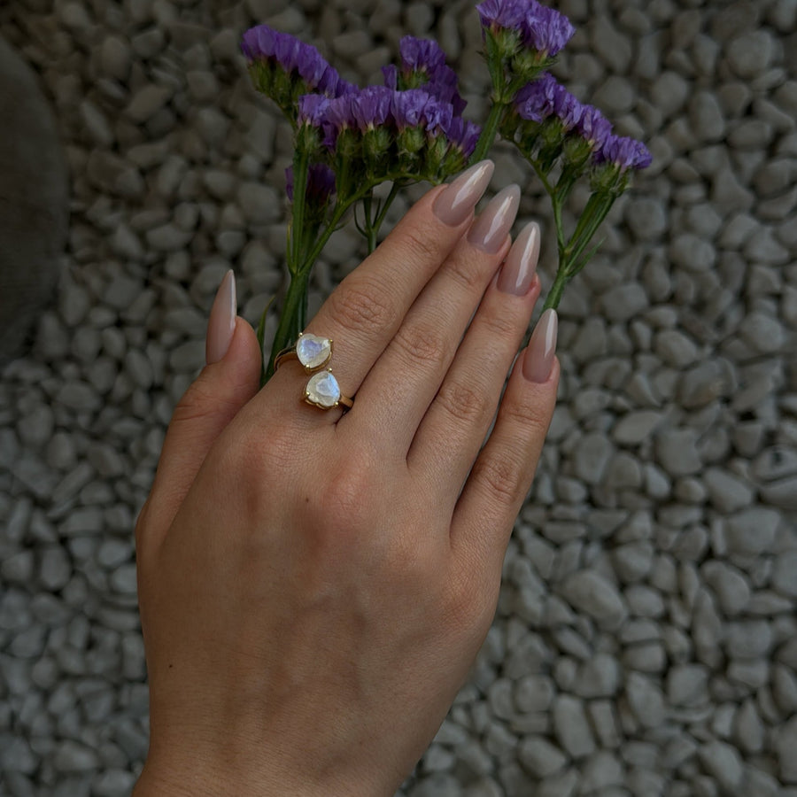 Moonstone 14K heart ring