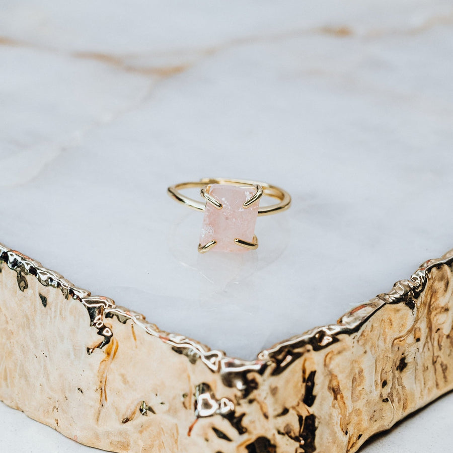 Rose quartz 14K adjustable ring