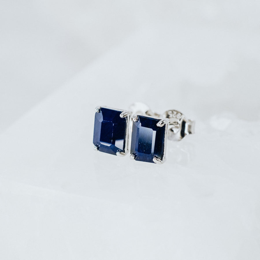 Sapphire rectangular stud earrings