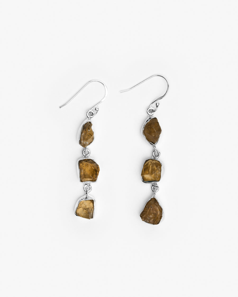 Boucles d'oreilles argentées triple en citrine