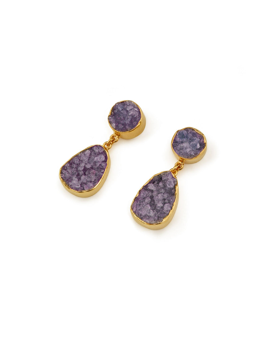 Boucles d'oreilles en Améthyste Druzy plaqué or 18K