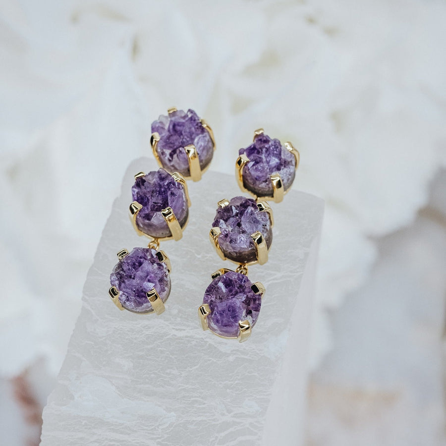 Triple amethyst 18K earrings