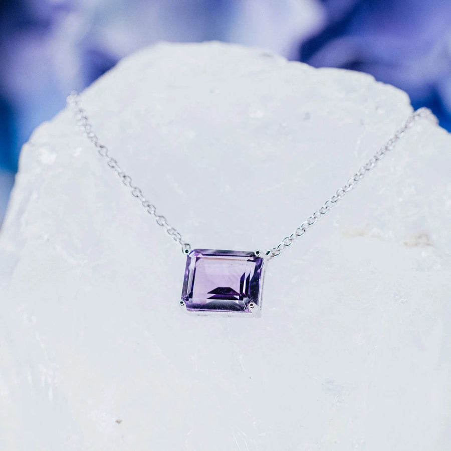 Amethyst silver rectangular necklace