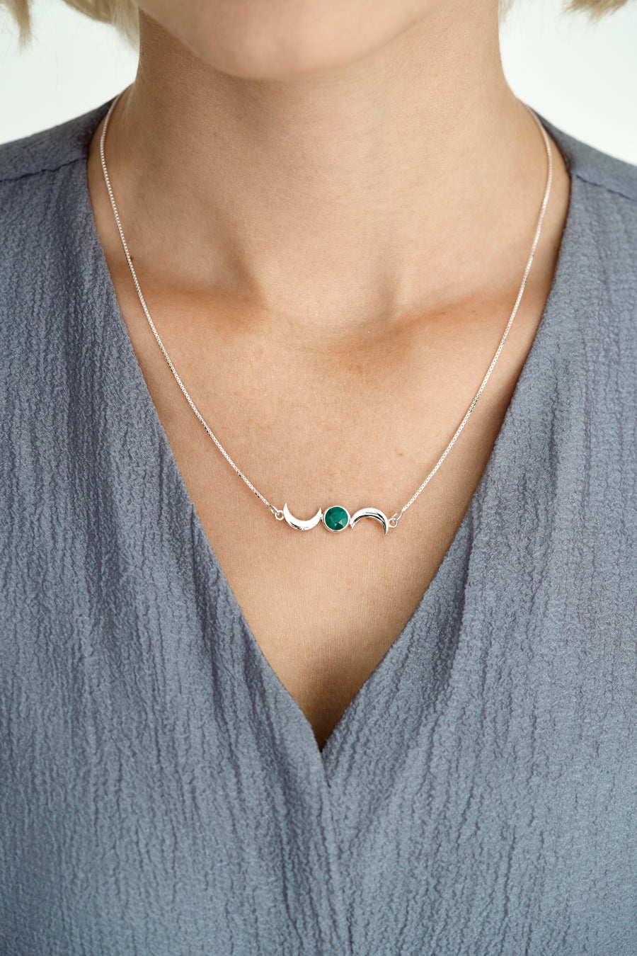 Emerald double moon necklace