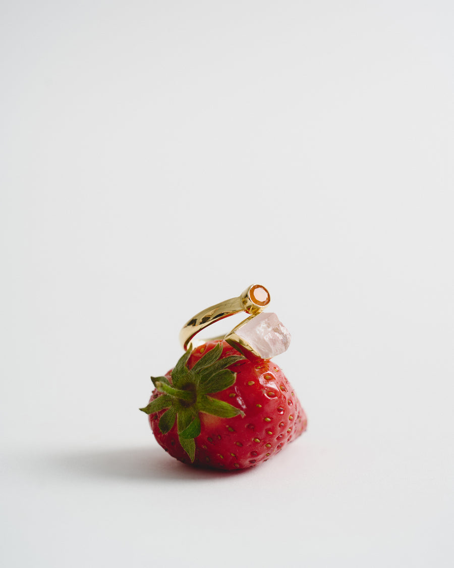 Rose quartz + Carnelian combination ring