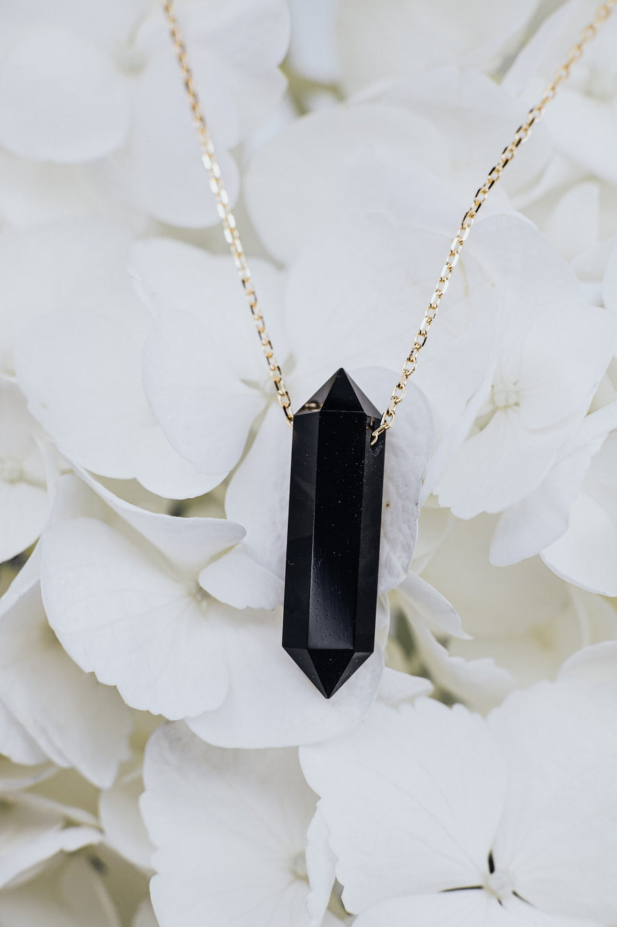 Black Onyx point 14K necklace