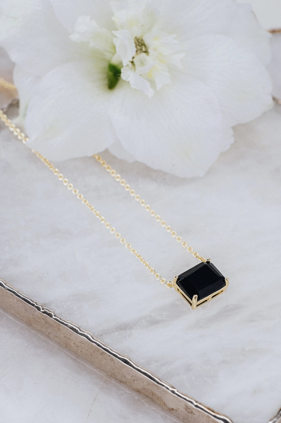 Black onyx 14K plated rectangular necklace